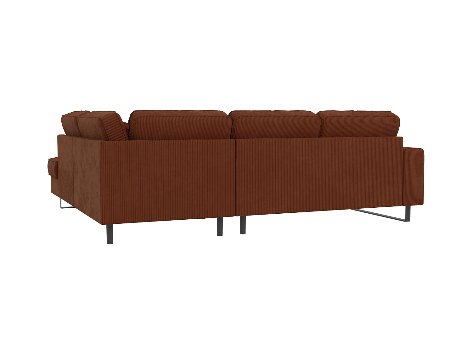 Canapé d’angle avec ottomane et pieds en métal noir, en tissu côtelé terracotta DUSK