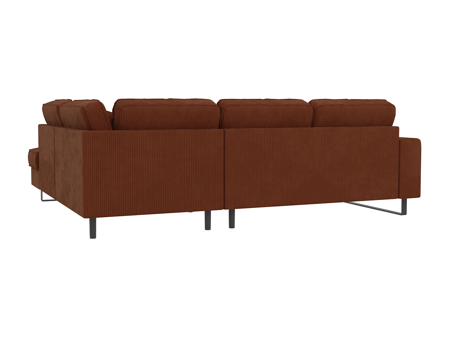 Canapé d’angle avec ottomane et pieds en métal noir, en tissu côtelé terracotta DUSK