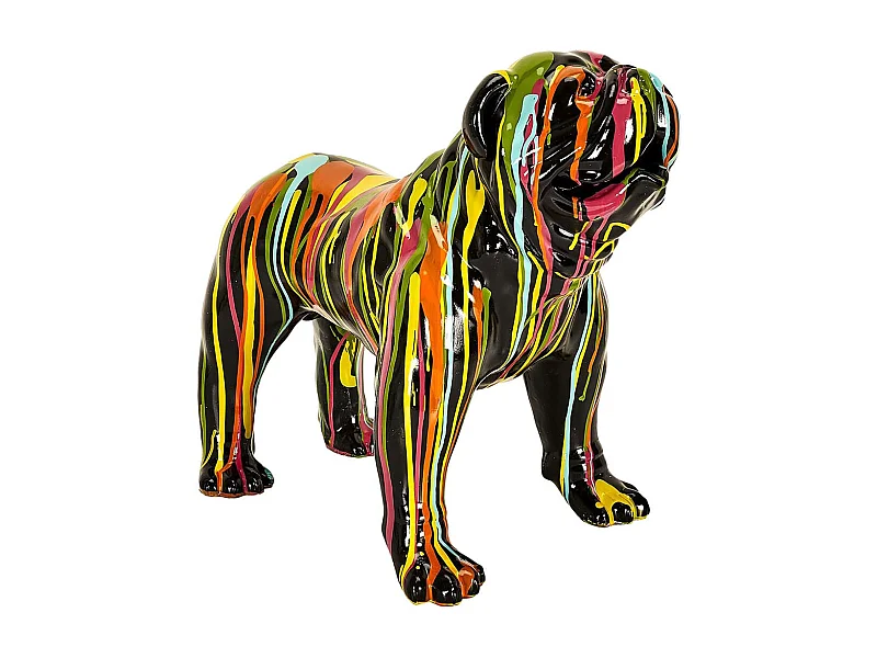 Statue Chien Molosse en Résine Noir Coulures Multicolores - MAROS
