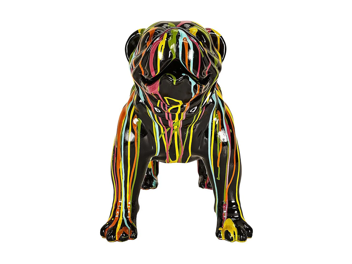 Statue Chien Molosse en Résine Noir Coulures Multicolores - MAROS