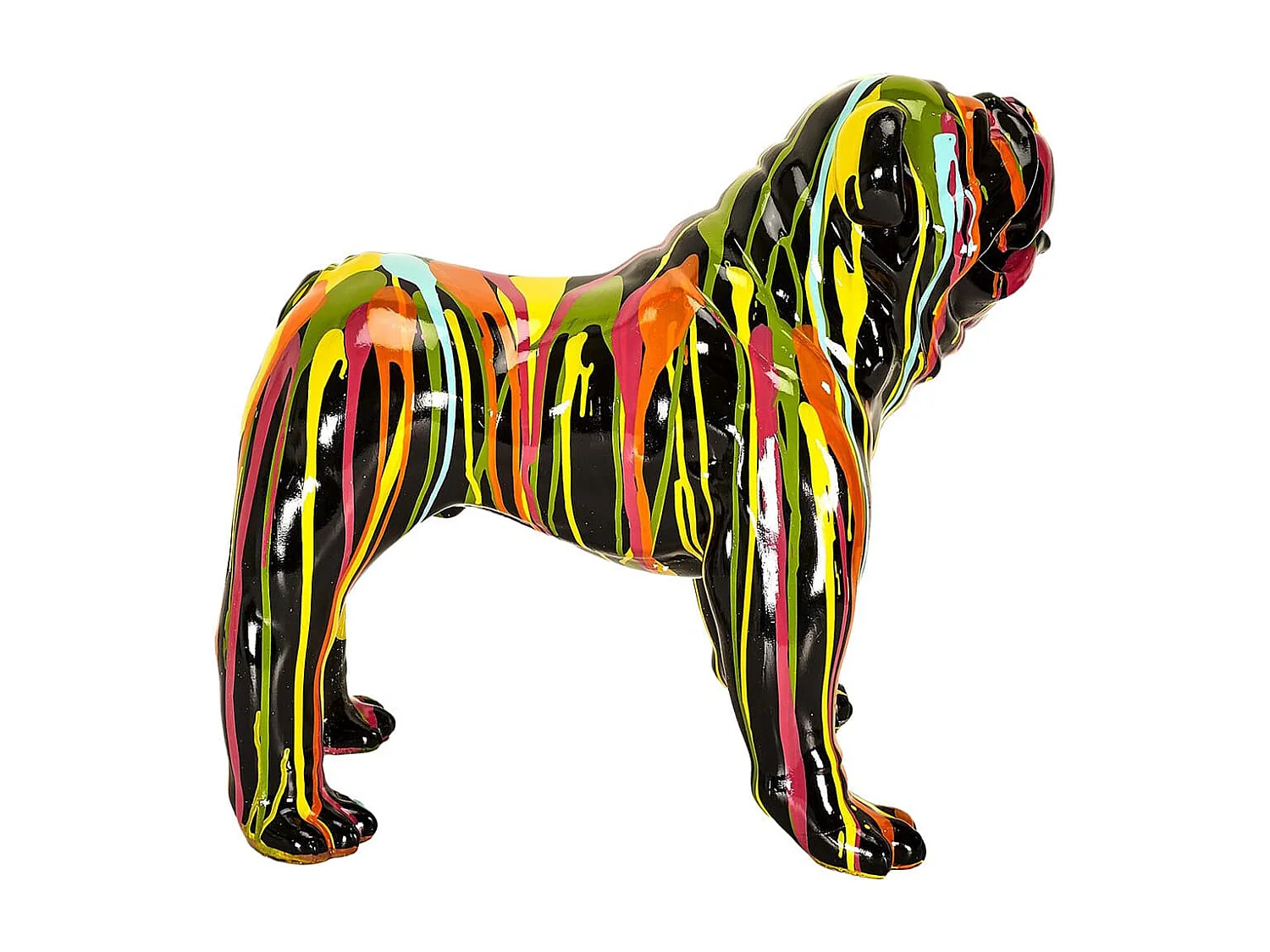 Statue Chien Molosse en Résine Noir Coulures Multicolores - MAROS