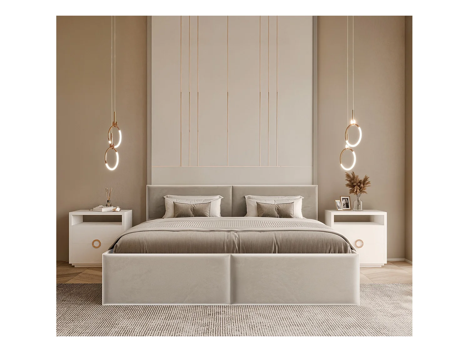 Lit tapissé ATHERIS avec coffre de rangement pour la literie | 160x200 Crème