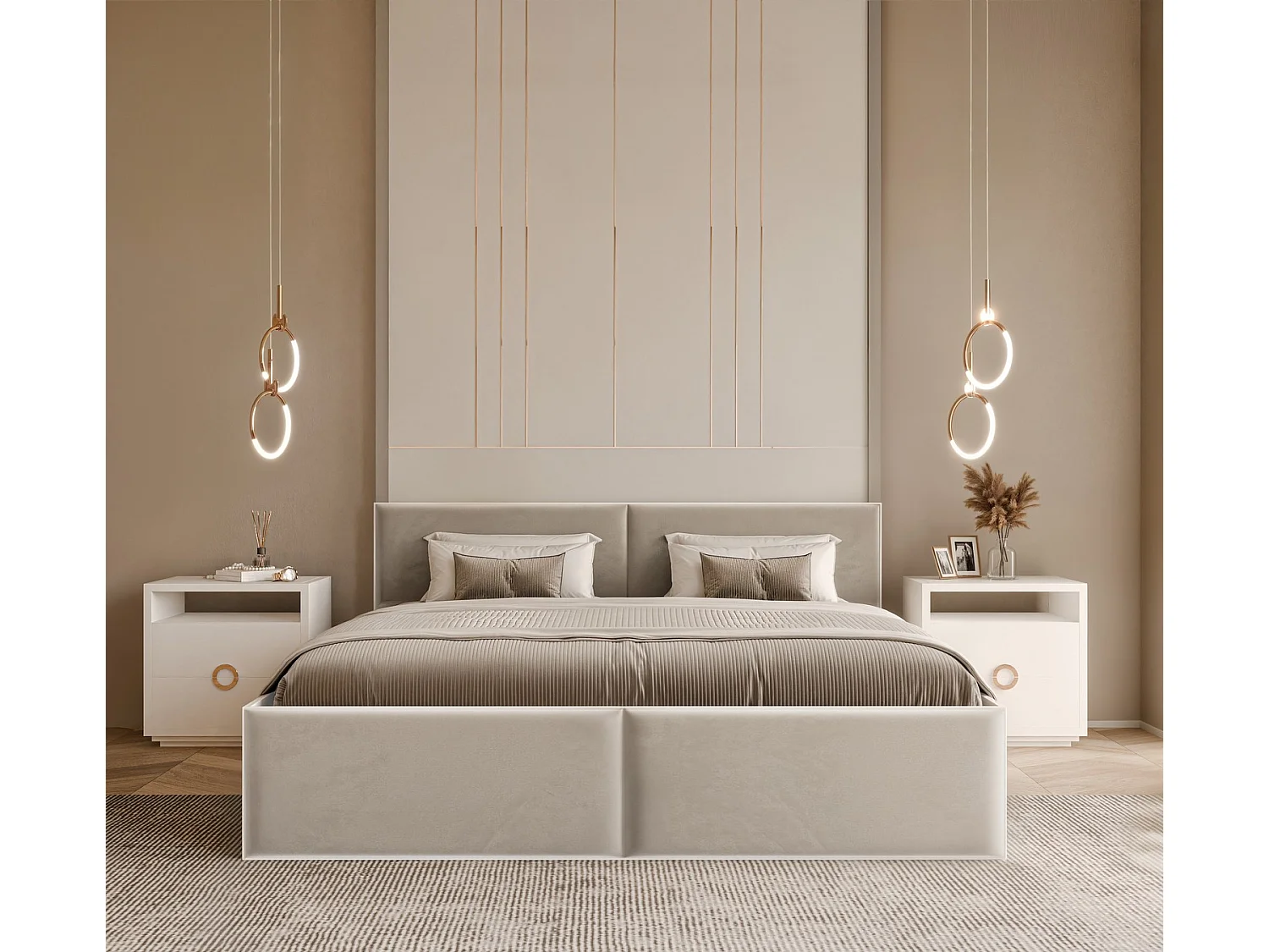 Lit tapissé ATHERIS avec coffre de rangement pour la literie | 160x200 Crème