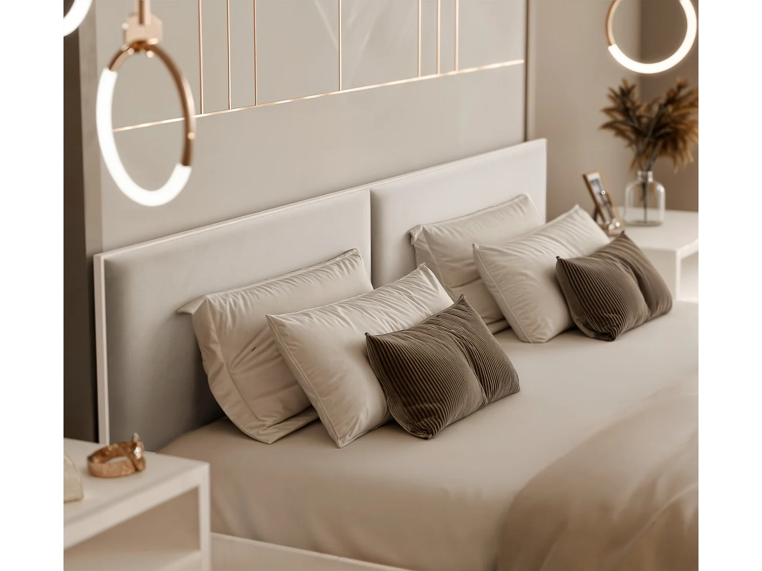 Lit tapissé ATHERIS avec coffre de rangement pour la literie | 160x200 Crème