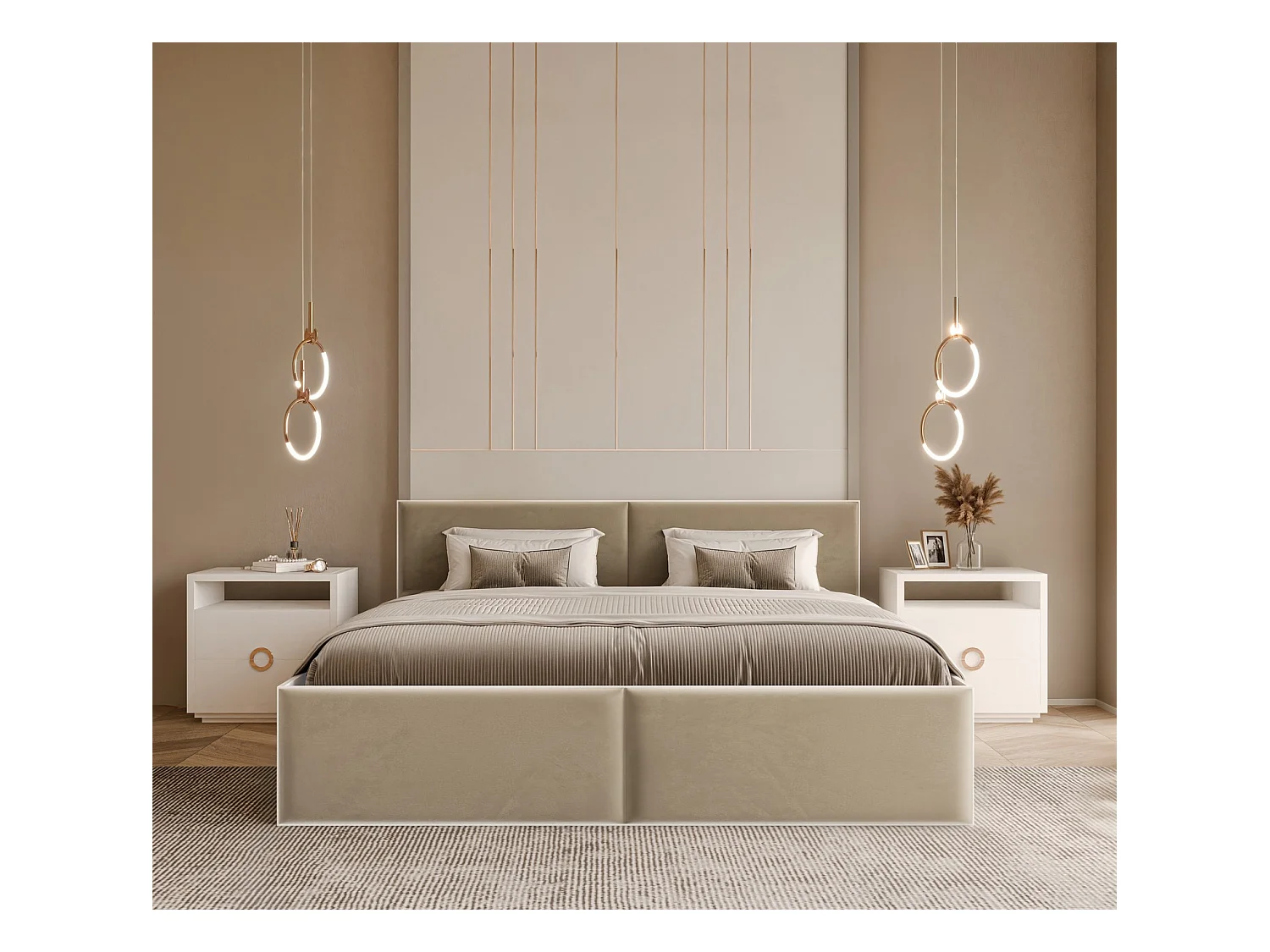 Lit tapissé ATHERIS avec coffre de rangement pour la literie | 160x200 Beige