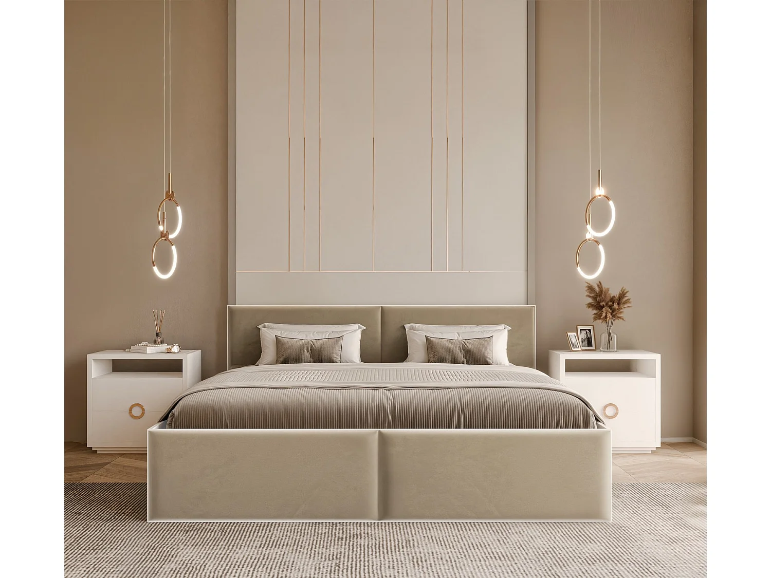 Lit tapissé ATHERIS avec coffre de rangement pour la literie | 160x200 Beige