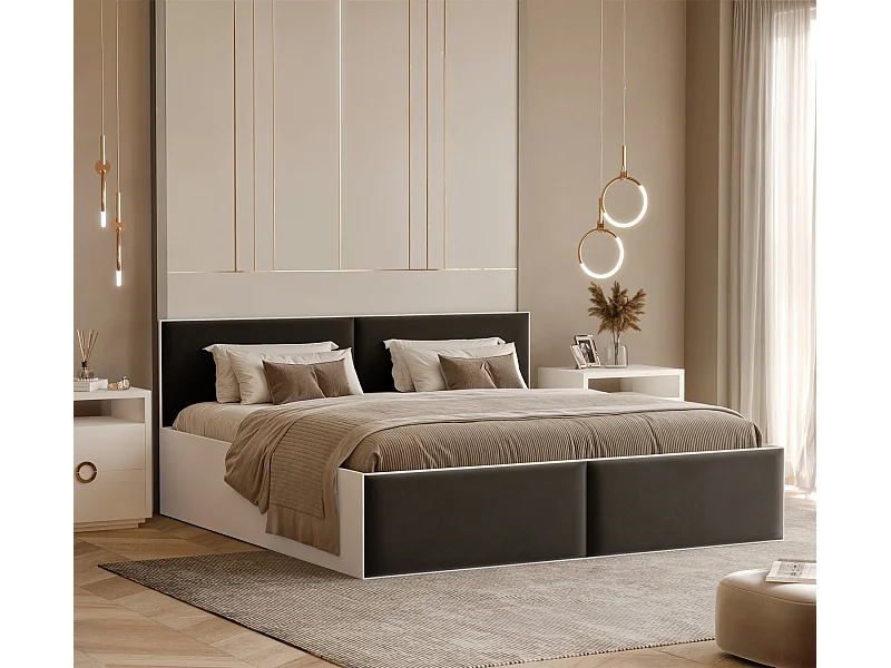 Lit tapissé ATHERIS avec coffre de rangement pour la literie | 160x200 Noir