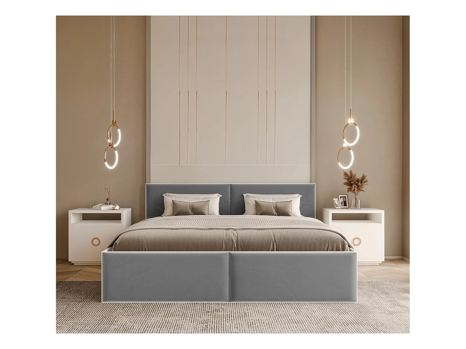 Lit tapissé ATHERIS avec coffre de rangement pour la literie | 140x200 Gris