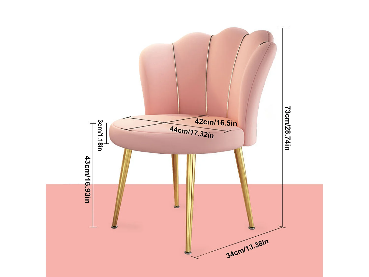 Fauteuil de coiffeuse en velours rembourré avec pieds dorés, avec dossier pour chambre, bureau, salle d'attente,rose