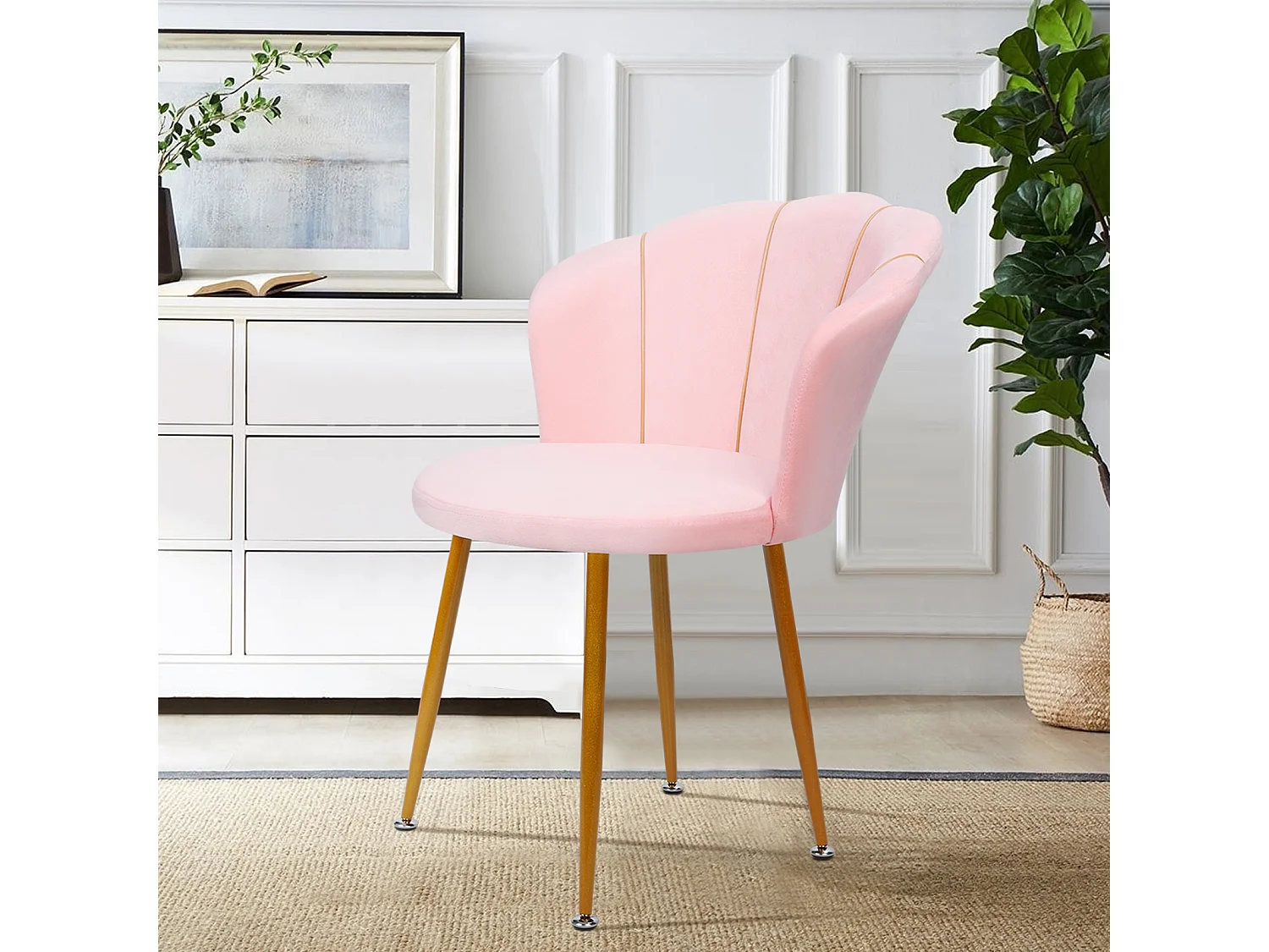 Fauteuil de coiffeuse en velours rembourré avec pieds dorés, avec dossier pour chambre, bureau, salle d'attente,rose