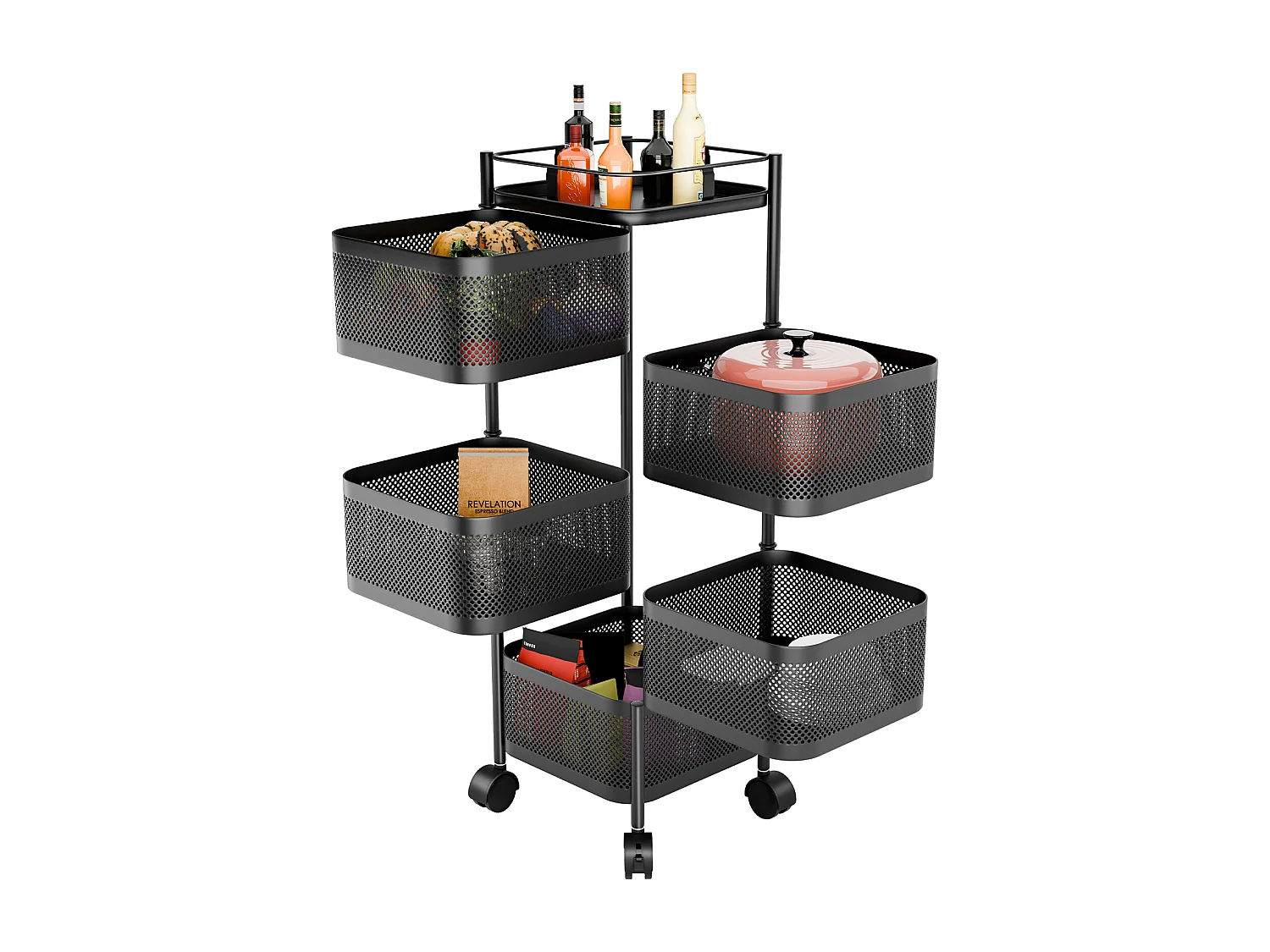 Desserte de cuisine avec roues,5 niveaux, rotatif, pour salon et cuisine