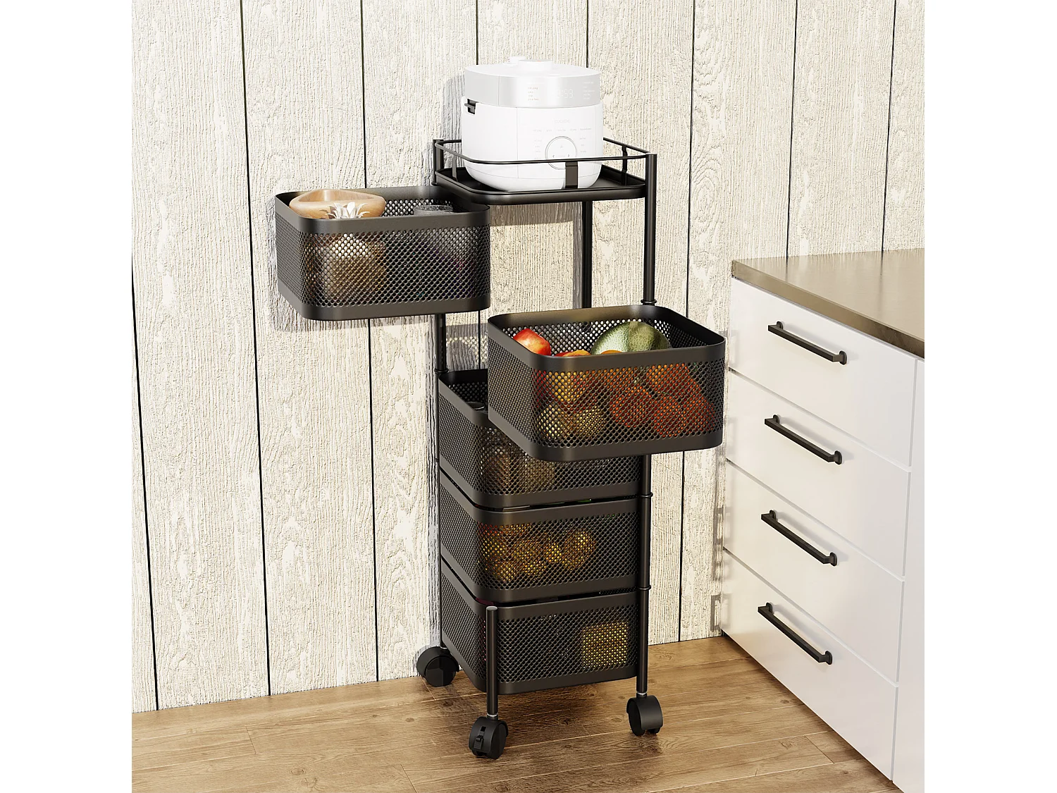 Desserte de cuisine avec roues,5 niveaux, rotatif, pour salon et cuisine