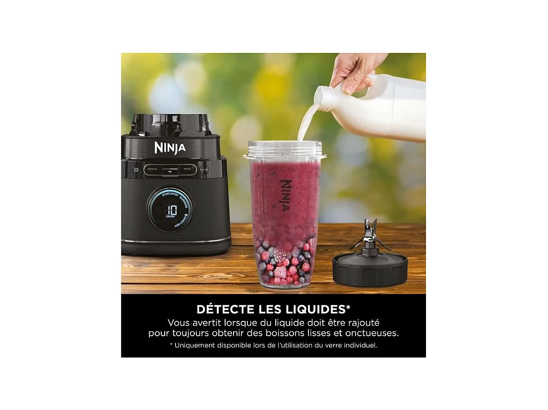 Mixeur Ninja Detect Power Blender Pro 1200W - 2-en-1 - 2L - 15 modes - 10 vitesses - Noir