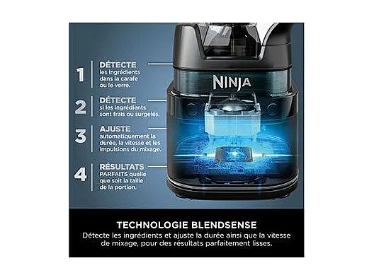 Mixeur Ninja Detect Power Blender Pro 1200W - 2-en-1 - 2L - 15 modes - 10 vitesses - Noir