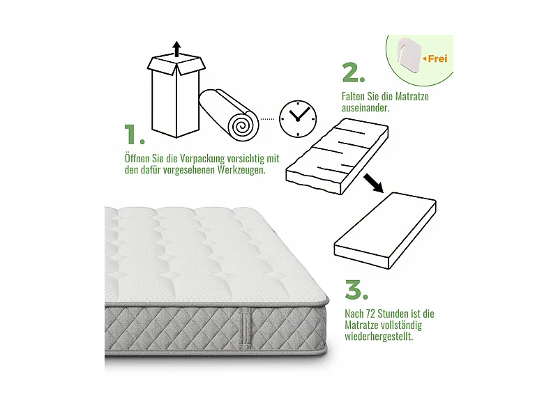 Matelas Orthopédique 140x200 cm anti-feu, avec 4 poignées, OEKO-TEX®, ép.20cm, Respirant, 7 Zones ressorts ensachés