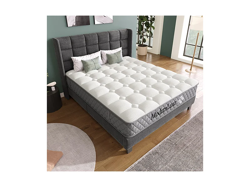 Brandwerende orthopedische matras van 140x200 cm met 4 handgrepen, OEKO-TEX®, 20 cm dik, ademend, 7 zones pocketveringzones