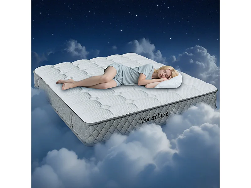 Matelas Orthopédique 180x200 cm anti-feu, avec 4 poignées, OEKO-TEX®, ép.20cm, Respirant, 7 Zones ressorts ensachés