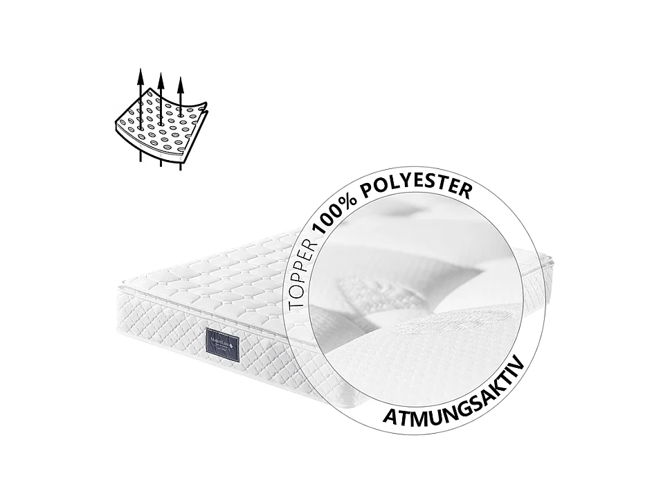 Matelas 140 x 200 cm en mousse froide, avec 7 zones ressorts ensachés et surmatelas intégré, ép.25cm, Oeko-Tex, Mi-Ferme