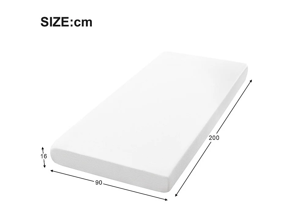 Matelas Mémoire de Forme 90x200 cm, avec surmatelas amovible, ép.16cm, Certifié Oeko-Tex, Respirant, Fermeté Moyenne