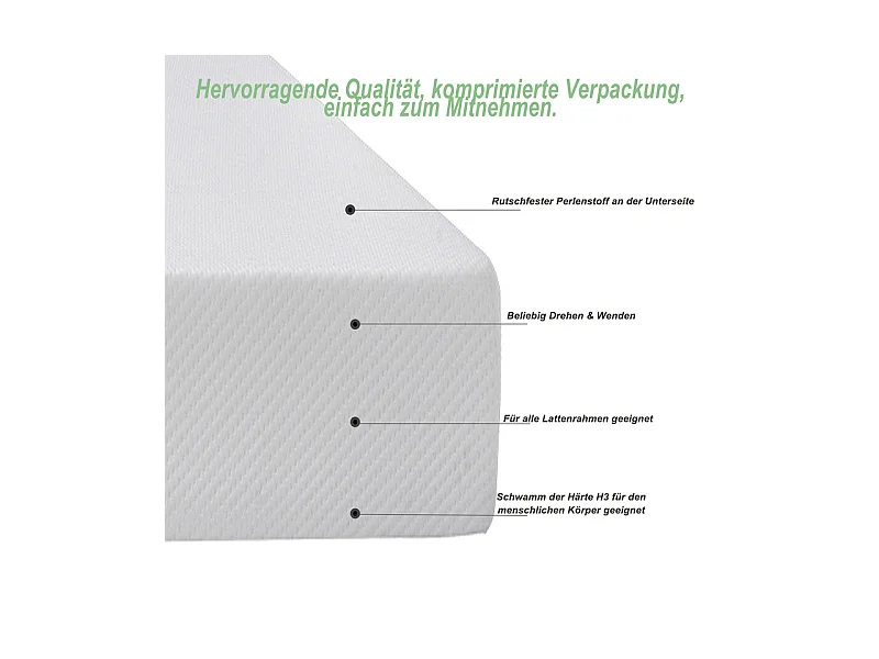 Matelas Mémoire de Forme 140x200 cm, avec surmatelas amovible, ép.16cm, Certifié Oeko-Tex, Respirant, Fermeté Moyenne