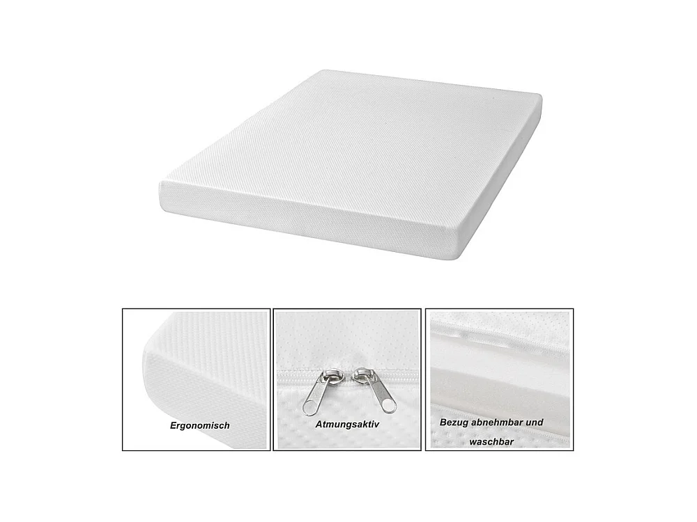 Matelas Mémoire de Forme 140x200 cm, avec surmatelas amovible, ép.16cm, Certifié Oeko-Tex, Respirant, Fermeté Moyenne