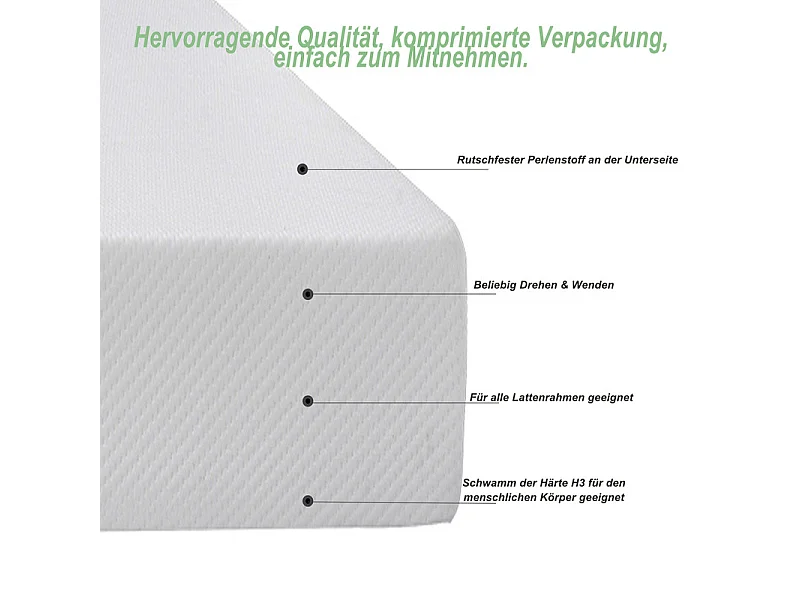 Matelas Mémoire de Forme 140x200 cm, avec surmatelas amovible, ép.16cm, Certifié Oeko-Tex, Respirant, Fermeté Moyenne
