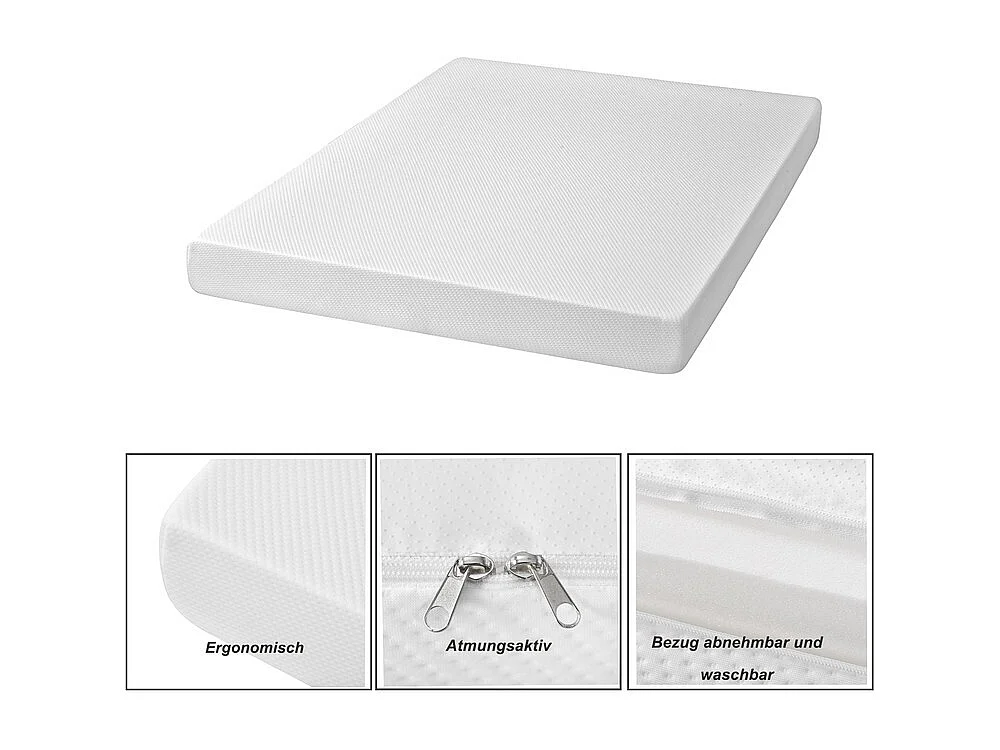 Matelas Mémoire de Forme 140x200 cm, avec surmatelas amovible, ép.16cm, Certifié Oeko-Tex, Respirant, Fermeté Moyenne