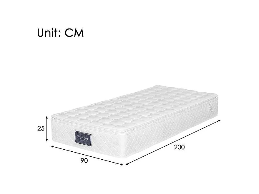 Matelas 90 x 200 cm en mousse froide, avec 7 zones ressorts ensachés et surmatelas intégré, ép.25cm, Oeko-Tex, Mi-Ferme