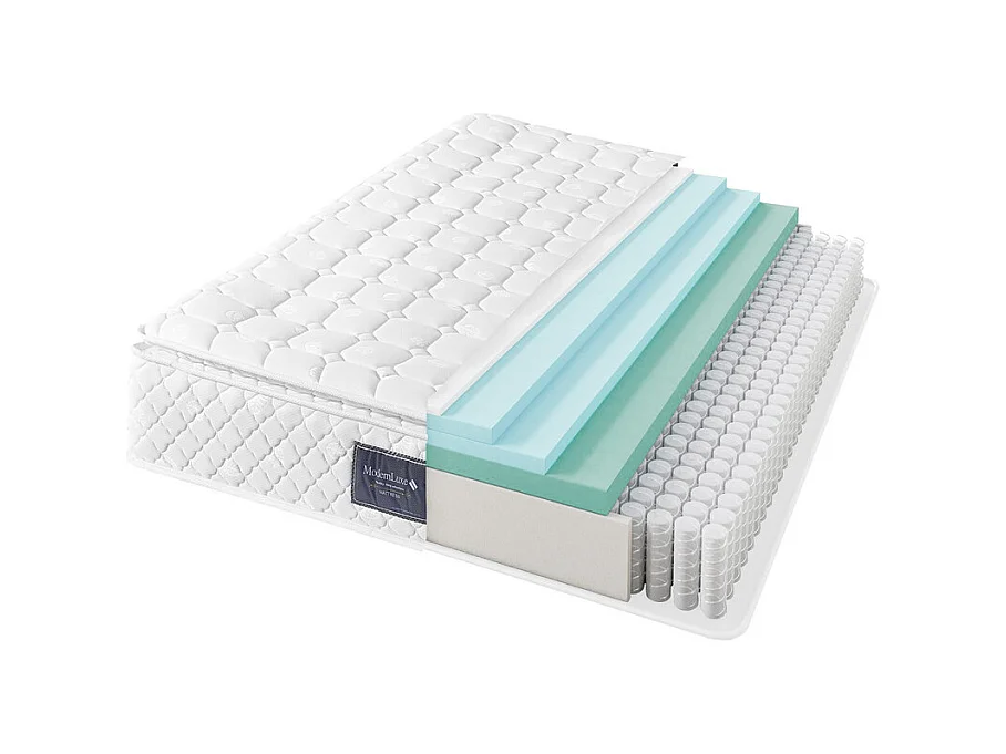 Matelas 90 x 200 cm en mousse froide, avec 7 zones ressorts ensachés et surmatelas intégré, ép.25cm, Oeko-Tex, Mi-Ferme