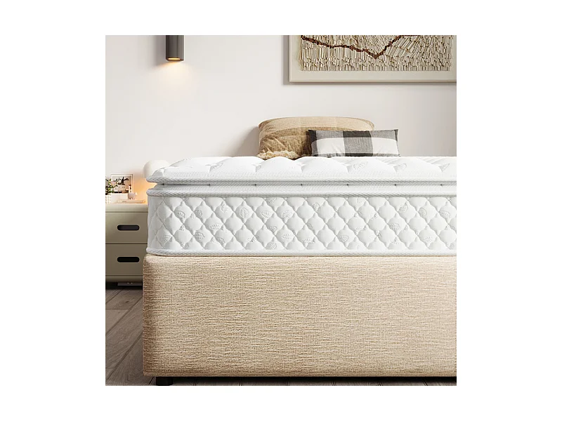 Matelas 90 x 200 cm en mousse froide, avec 7 zones ressorts ensachés et surmatelas intégré, ép.25cm, Oeko-Tex, Mi-Ferme