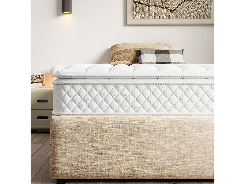 Matelas 90 x 200 cm en mousse froide, avec 7 zones ressorts ensachés et surmatelas intégré, ép.25cm, Oeko-Tex, Mi-Ferme