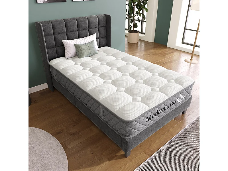 Matelas Orthopédique 90x200 cm anti-feu, avec 4 poignées, OEKO-TEX®, ép.20cm, Respirant, 7 Zones ressorts ensachés
