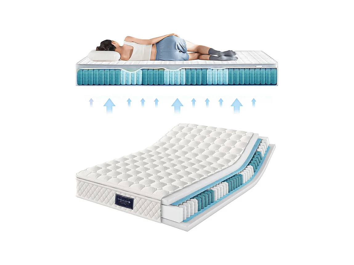 Matelas 160 x 200 cm en mousse froide, avec 7 zones ressorts ensachés et surmatelas intégré, ép.25cm, Oeko-Tex, Mi-Ferme