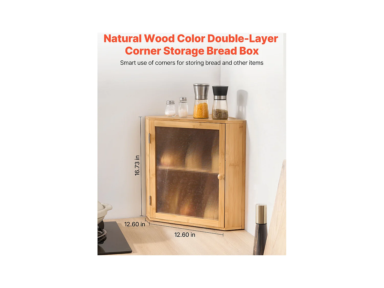 Hoekbroodbak SucceBuy Keukenblad 2 Laags, Opslagcontainer voor Brood in Rustieke Stijl, Grote Capaciteit, Voedselopslag