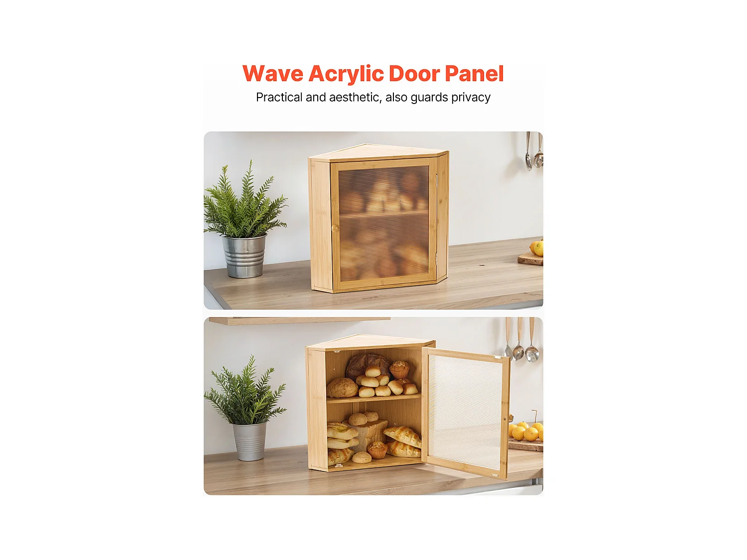 Hoekbroodbak SucceBuy Keukenblad 2 Laags, Opslagcontainer voor Brood in Rustieke Stijl, Grote Capaciteit, Voedselopslag