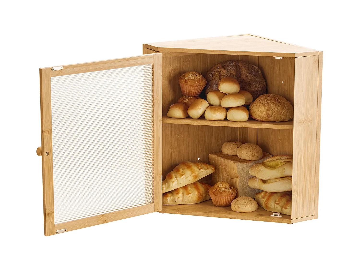 Hoekbroodbak SucceBuy Keukenblad 2 Laags, Opslagcontainer voor Brood in Rustieke Stijl, Grote Capaciteit, Voedselopslag