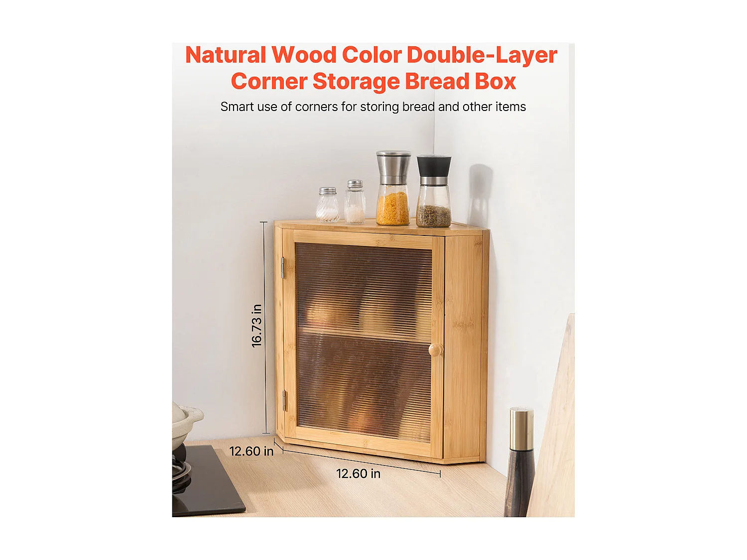 Boîte à Pain SucceBuy d'Angle de Comptoir de Cuisine à 2 Niveaux, Récipient de Stockage pour Pain au Style Rustique, Grande Capacité, Rangement Alimentaire