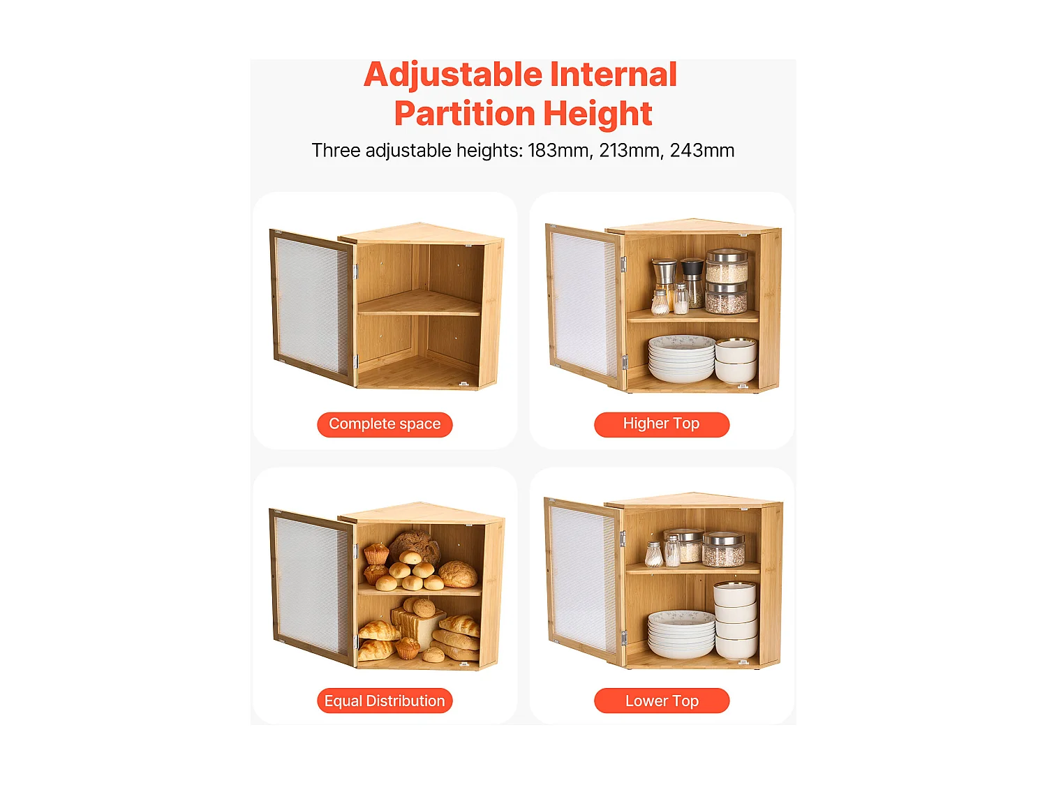 Boîte à Pain SucceBuy d'Angle de Comptoir de Cuisine à 2 Niveaux, Récipient de Stockage pour Pain au Style Rustique, Grande Capacité, Rangement Alimentaire