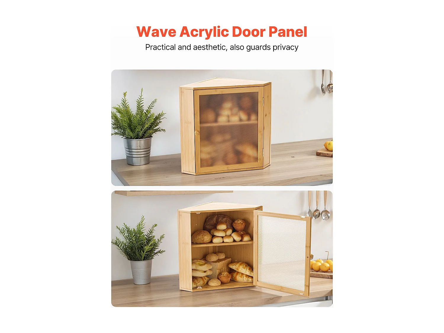 Boîte à Pain SucceBuy d'Angle de Comptoir de Cuisine à 2 Niveaux, Récipient de Stockage pour Pain au Style Rustique, Grande Capacité, Rangement Alimentaire