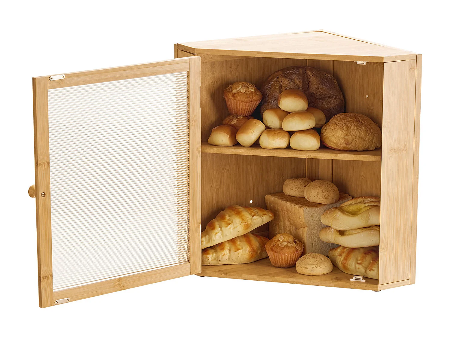 Boîte à Pain SucceBuy d'Angle de Comptoir de Cuisine à 2 Niveaux, Récipient de Stockage pour Pain au Style Rustique, Grande Capacité, Rangement Alimentaire