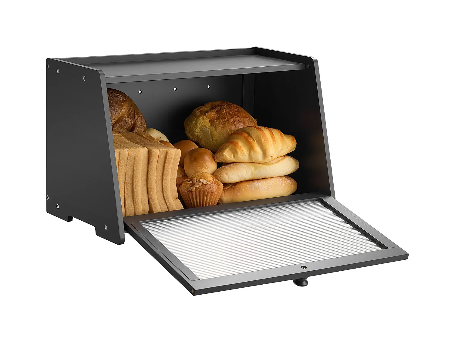 Brotkasten SucceBuy für Küchentheke 1-stufig, Aufbewahrungsbehälter im Rustikalen Stil, Große Kapazität mit Gewellter Acrylklappe