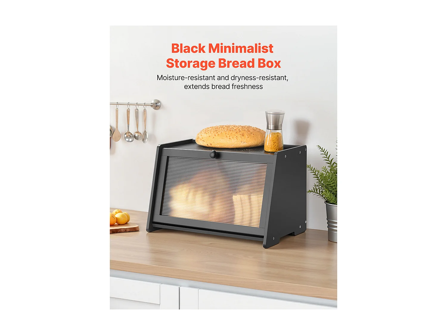 Boîte à Pain SucceBuy pour Comptoir de Cuisine à 1 Niveau, Récipient de Stockage de Style Rustique, Grande Capacité avec Porte en Acrylique Ondulé