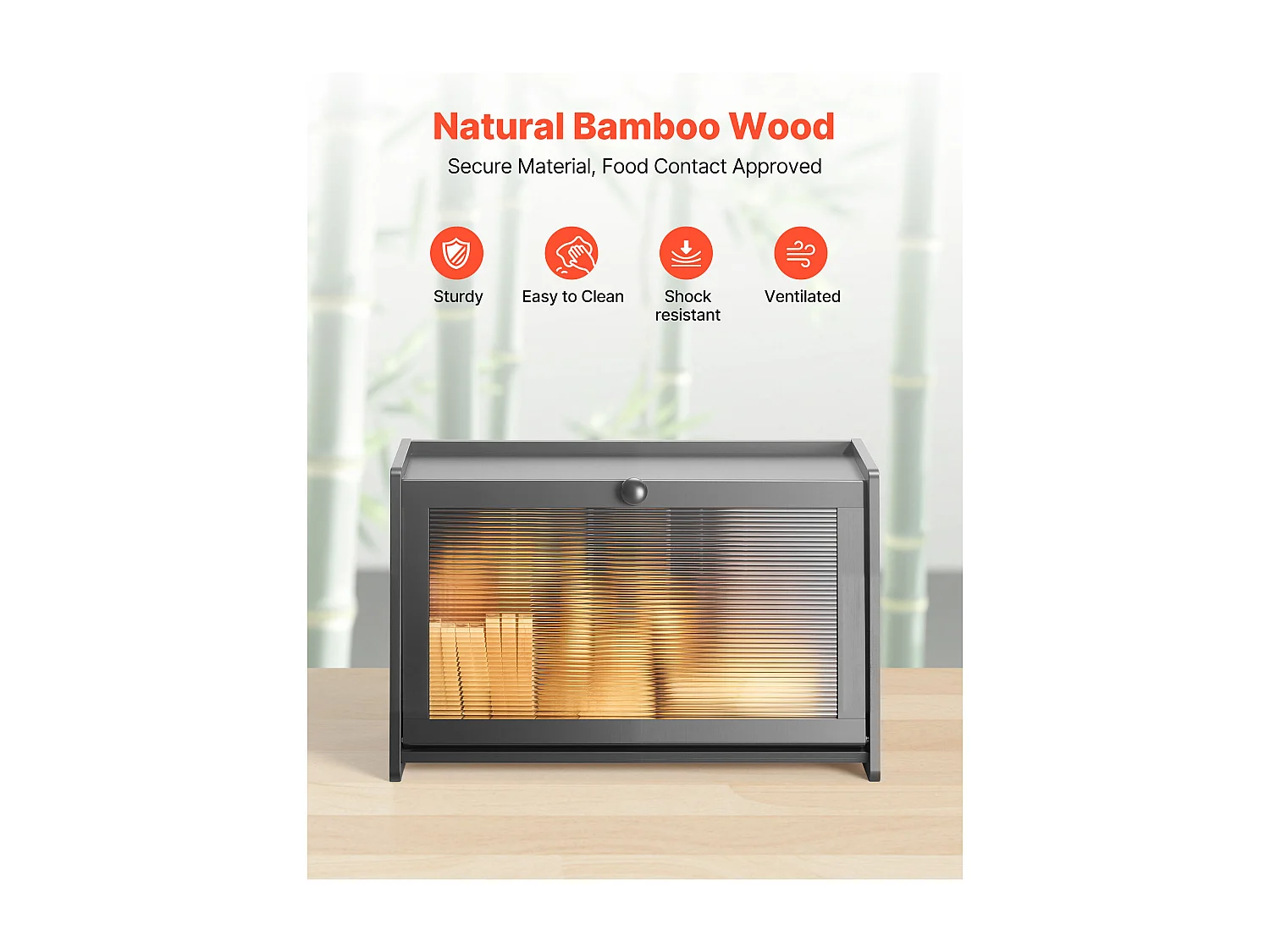 Boîte à Pain SucceBuy pour Comptoir de Cuisine à 1 Niveau, Récipient de Stockage de Style Rustique, Grande Capacité avec Porte en Acrylique Ondulé