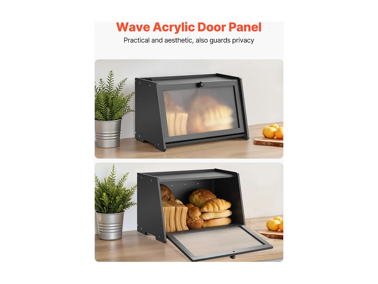 Boîte à Pain SucceBuy pour Comptoir de Cuisine à 1 Niveau, Récipient de Stockage de Style Rustique, Grande Capacité avec Porte en Acrylique Ondulé