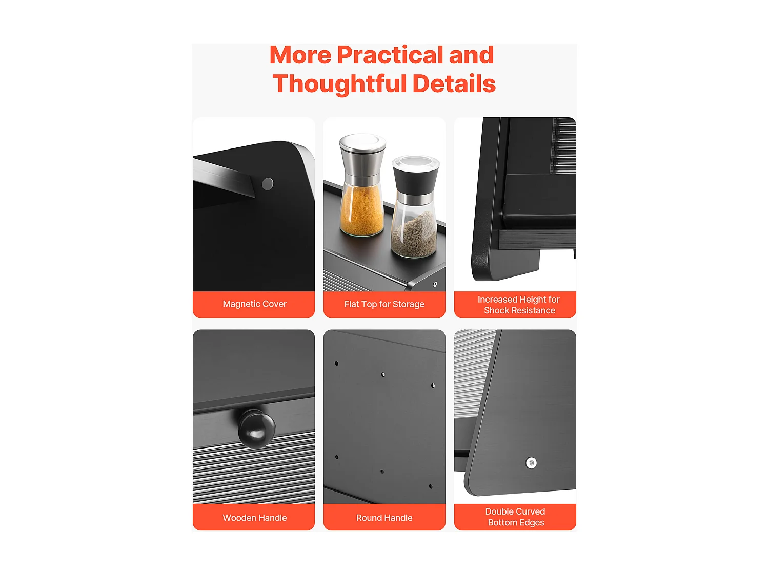 Boîte à Pain SucceBuy pour Comptoir de Cuisine à 1 Niveau, Récipient de Stockage de Style Rustique, Grande Capacité avec Porte en Acrylique Ondulé