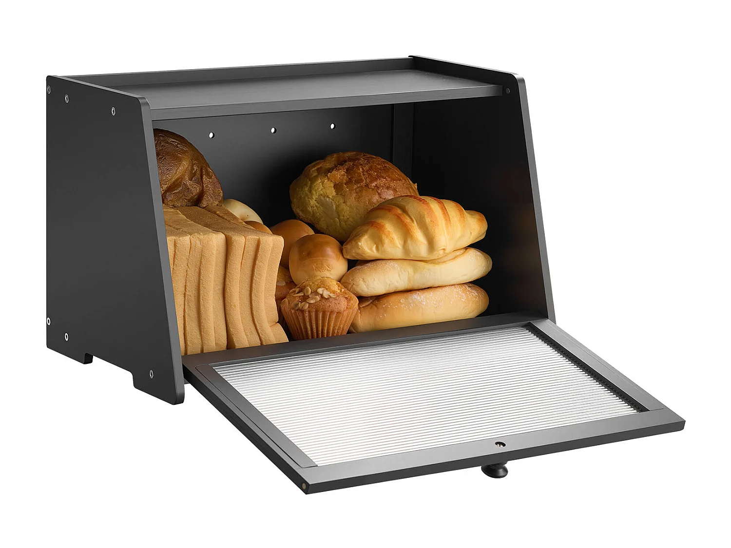 Boîte à Pain SucceBuy pour Comptoir de Cuisine à 1 Niveau, Récipient de Stockage de Style Rustique, Grande Capacité avec Porte en Acrylique Ondulé