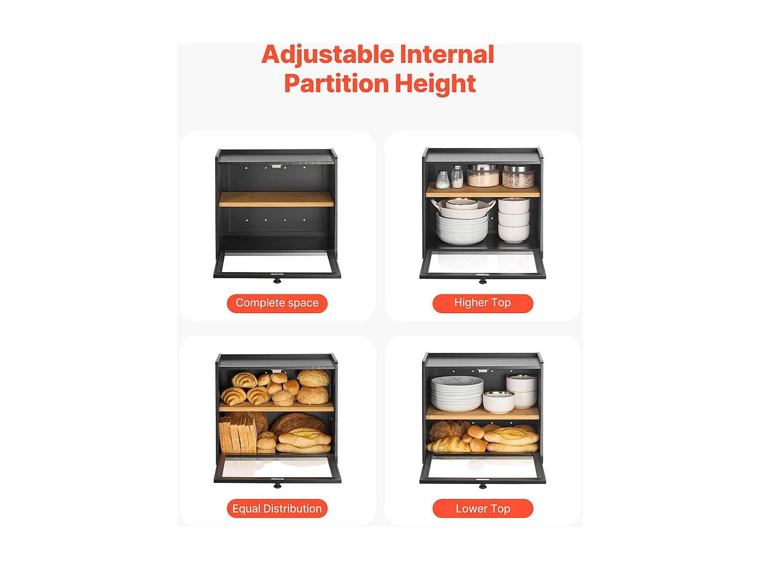 Boîte à Pain SucceBuy à 2 Niveaux pour Comptoir de Cuisine, Récipient de Stockage de Style Rustique, Grande Capacité, Rangement Alimentaire, Noir