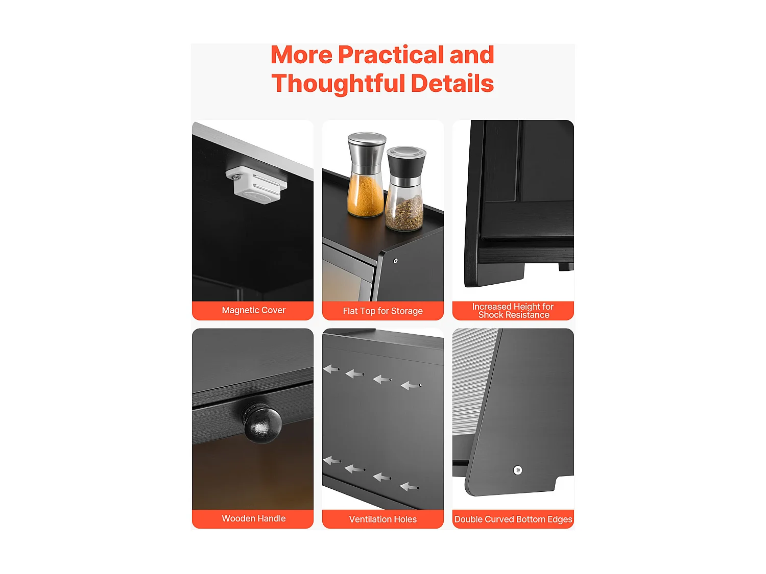 Boîte à Pain SucceBuy à 2 Niveaux pour Comptoir de Cuisine, Récipient de Stockage de Style Rustique, Grande Capacité, Rangement Alimentaire, Noir