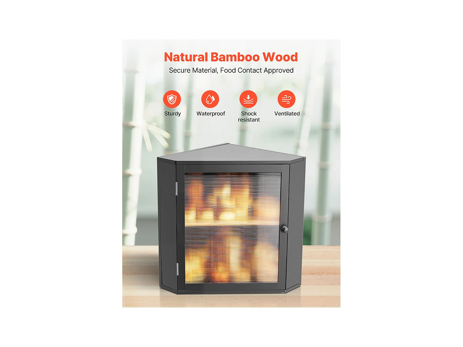 Eckbrotkasten SucceBuy 2-stufig für Küchentheke, Großer Aufbewahrungsraum mit Gewellten Acrylklappen, Rustikales Design, Schwarz