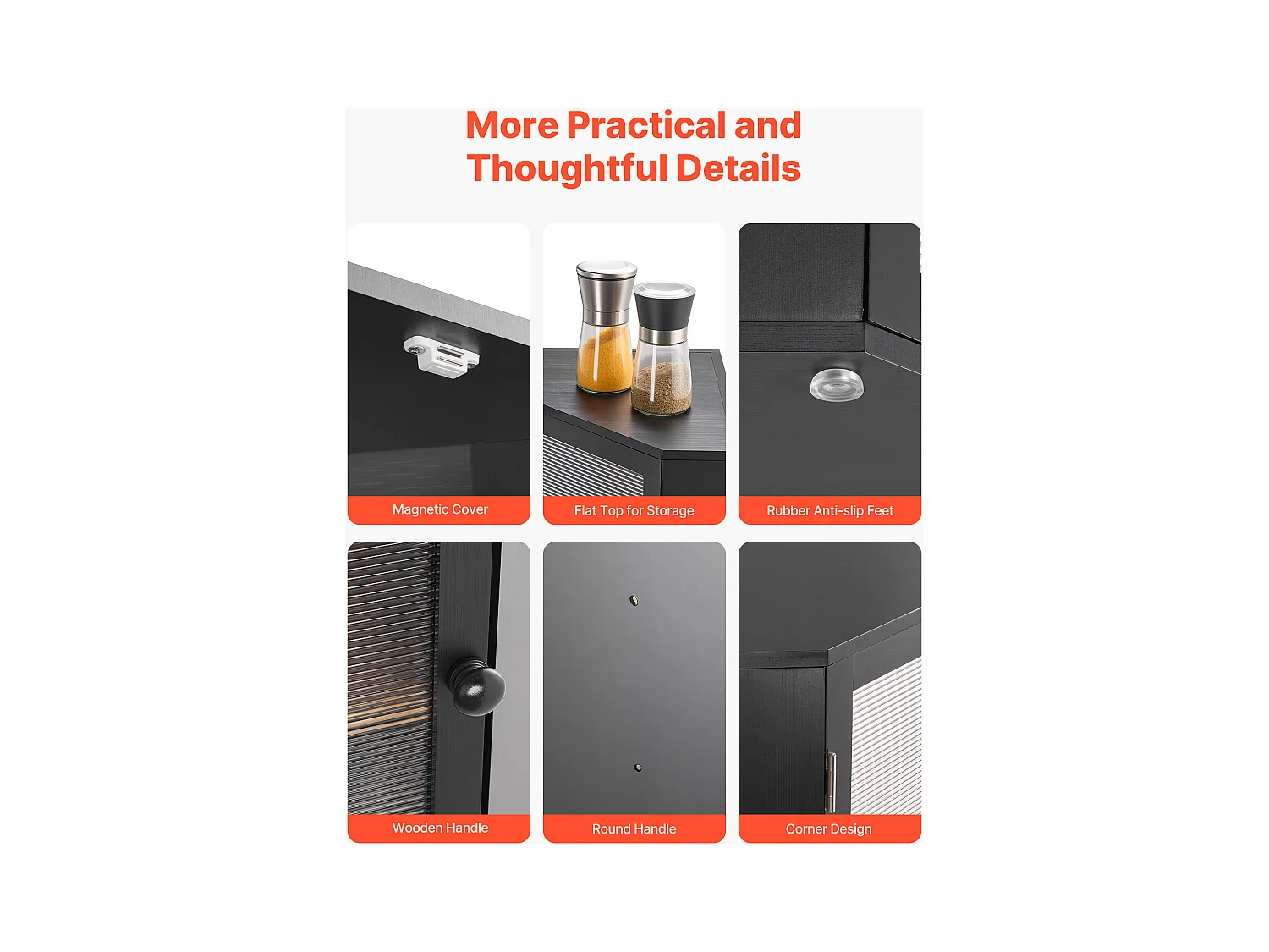 Eckbrotkasten SucceBuy 2-stufig für Küchentheke, Großer Aufbewahrungsraum mit Gewellten Acrylklappen, Rustikales Design, Schwarz